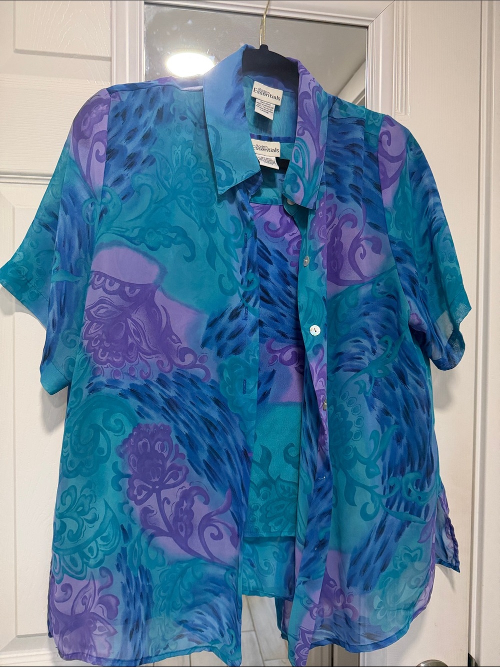Essentials Women's Teal & Purple Short-Sleeve Button-Down Shirt